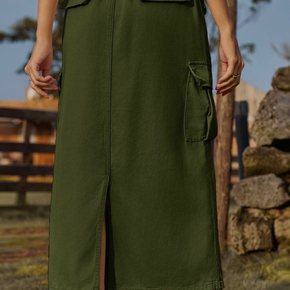 Drawstring Denim Cargo Skirt Casual Midi Skirt - Picture 4 of 8